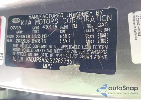 2016 Kia Soul + z USA, uszkodzony, nr VIN KNDJP3A53G7262785